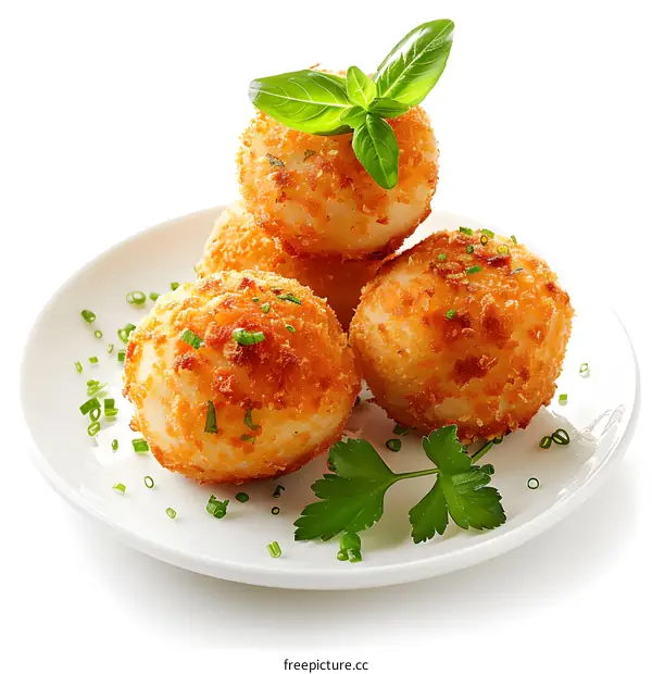 Fried potato balls with basil