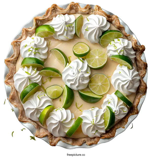 [Transparent Background PNG]A delicious key lime pie with whipped cream and lime zest