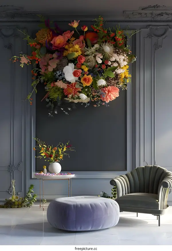 Colorful Flower Arrangement In A Modern Living Room