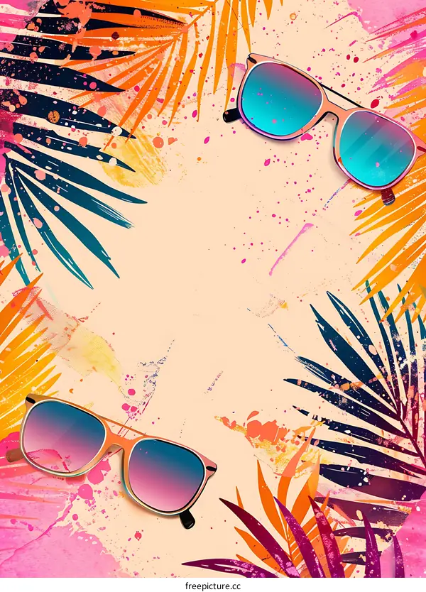 Summer Sunglasses with Palm Leaf Illustration