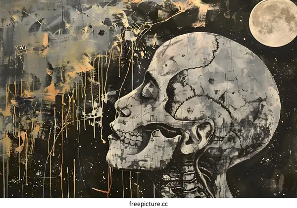 Abstract Skull Art Illustration with Golden Splashes