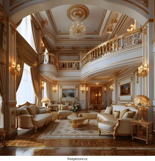 European style luxury living room interior with golden elements