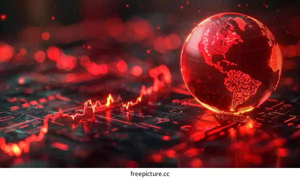 Red glowing globe on circuit board