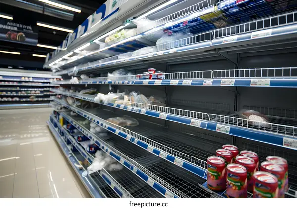 Empty Supermarket Shelves in a Grocery Store