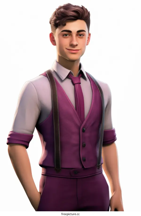 Male Character with Purple Suit and Brown Hair