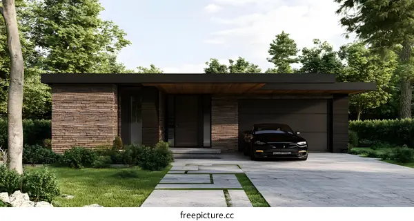 Modern House Exterior Design with Brick and Wood