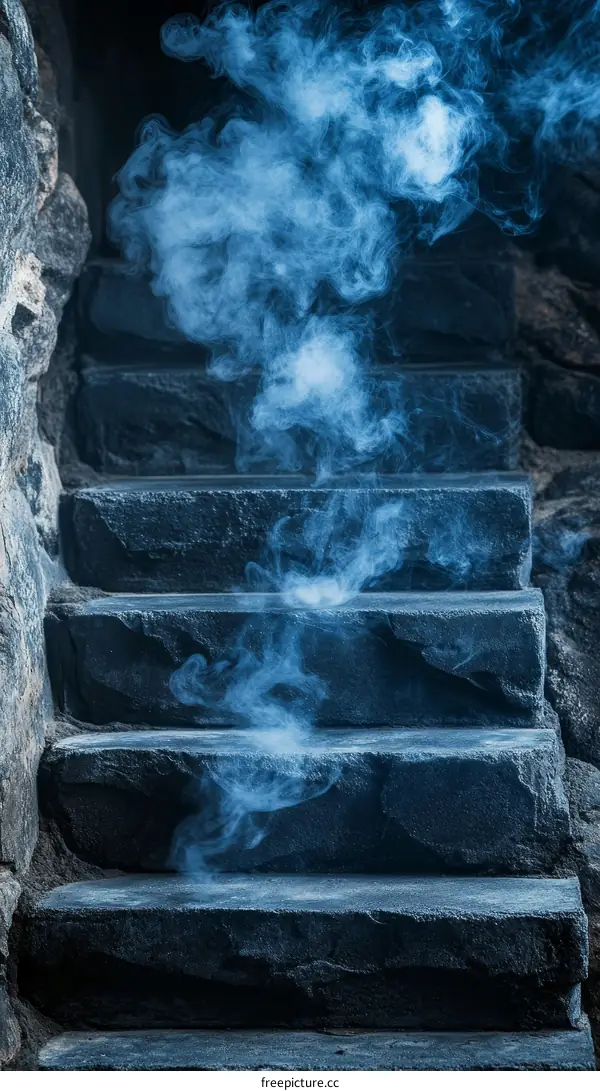 Mysterious Smoke Ascending Stone Steps