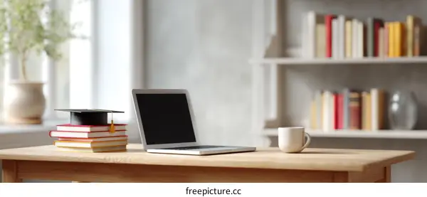 Modern Study Room with Books and Laptop