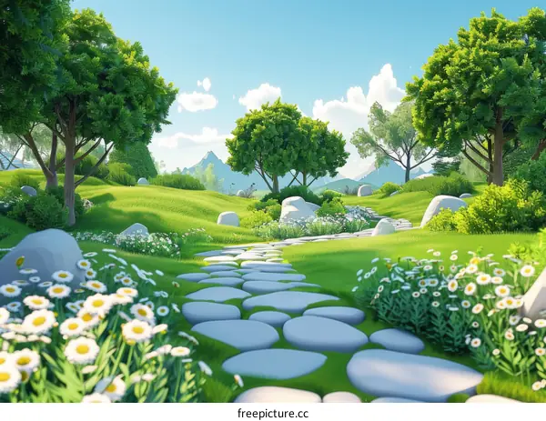 Stone Path through a Picturesque Meadow