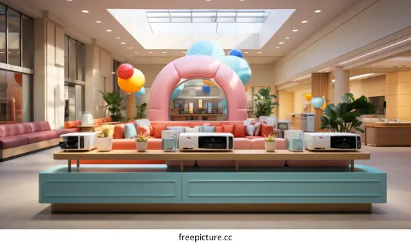 Bright and Welcoming Hospital Waiting Room with Pink Balloon Arch