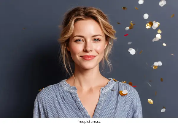 Smiling Woman with Confetti Background