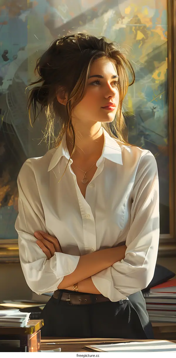 portrait of a beautiful young woman in a white blouse