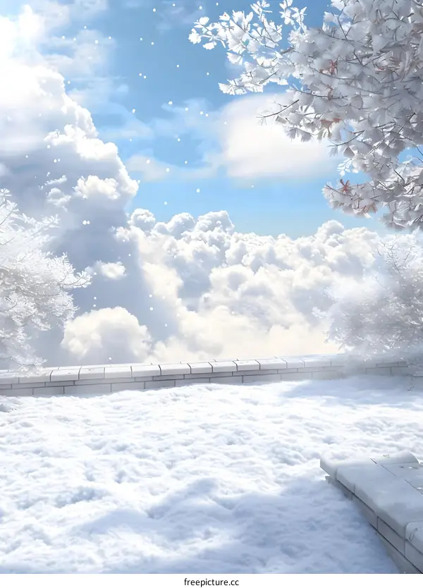 Snowy Landscape with Sky and Trees