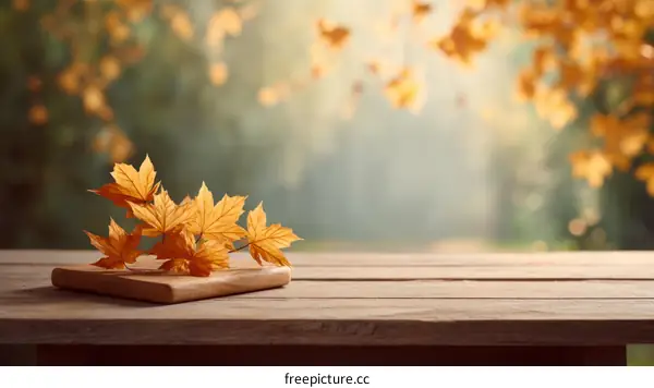 Autumnal Leaves on Wooden Tabletop