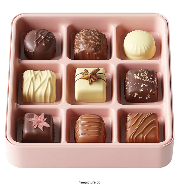[Transparent Background PNG]Elegant Chocolate Assortment in a Pink Box