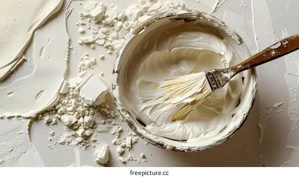 white paint in a bowl with a brush