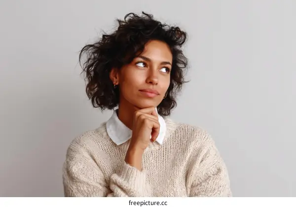 Thoughtful Woman Portrait Studio Shot