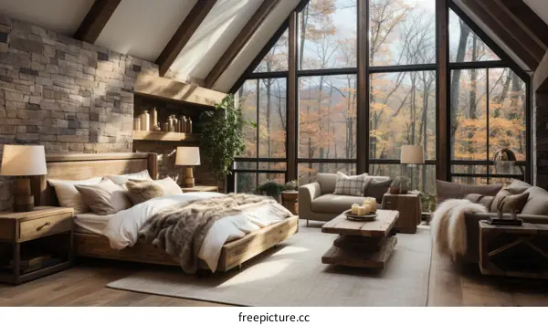 Cozy Bedroom with Fall Foliage View