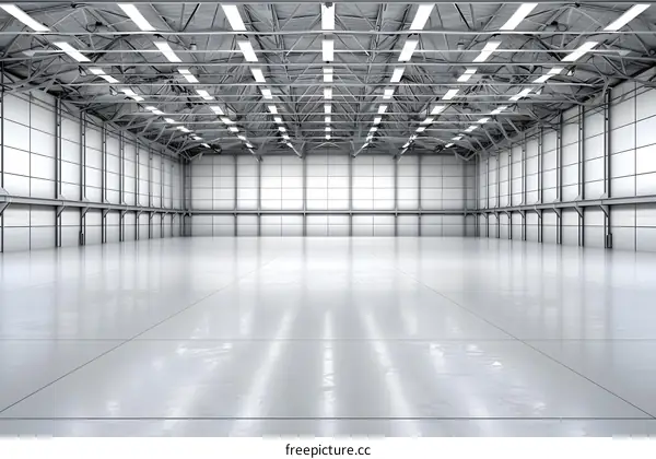 Empty Industrial Warehouse Interior With Steel Beams