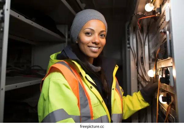 Black woman working on electrical equipment