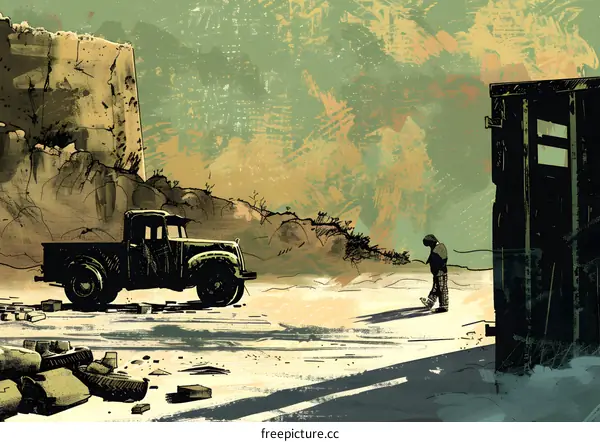 Man Walking Through A Desolate Landscape