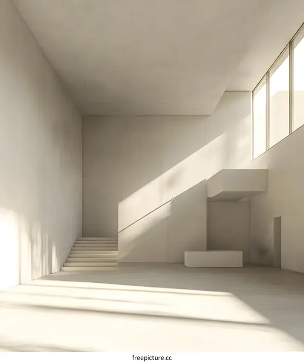 Modern Minimalist Concrete Interior Design with Stairs and Sunlight