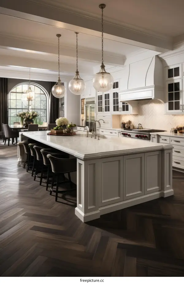 Modern Farmhouse Kitchen Design With White Cabinets and Hardwood Floors