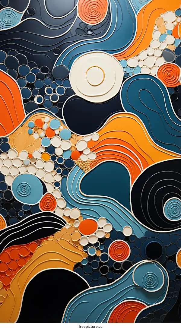 Abstract Geometric Painting with Blue, Orange, and White