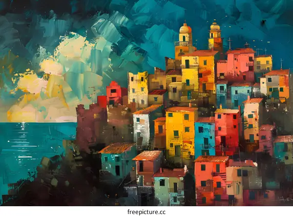 Colorful Houses on a Hillside by the Sea