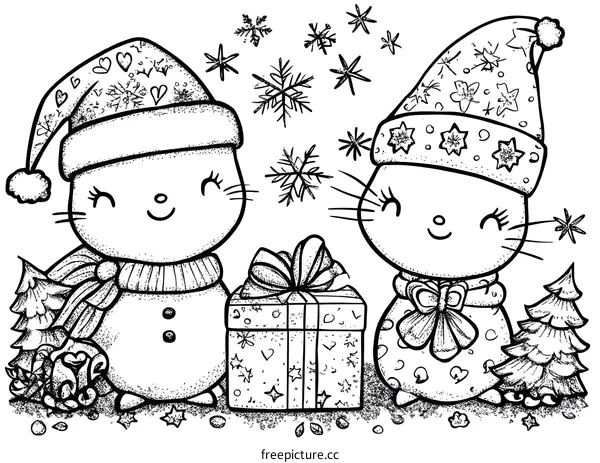 Cute Cat Christmas Coloring Page