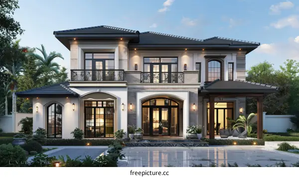 Elegant Two-Story Mansion Exterior Design