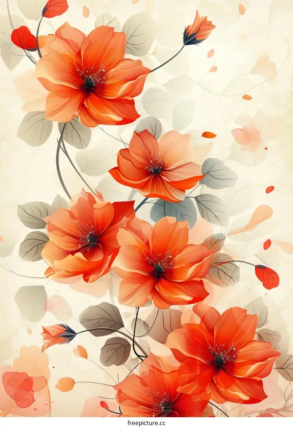 Vibrant Hand-Painted Red Floral Illustrations