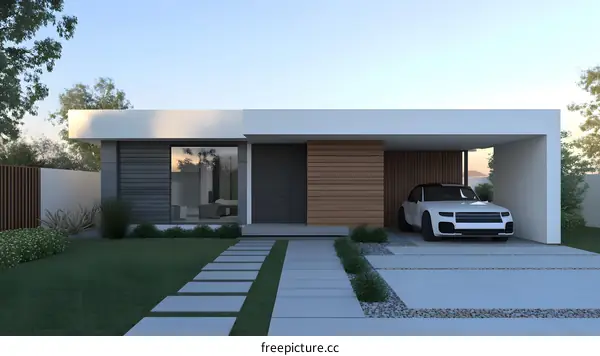 Modern House Exterior Design with Car