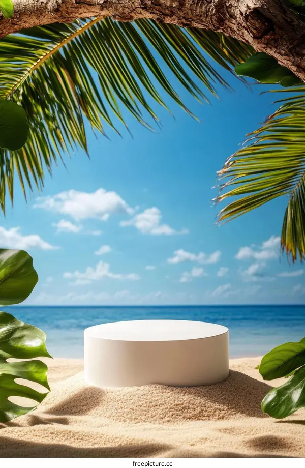 Tropical Beach Scene with Empty Display Platform