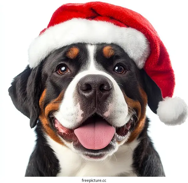 Smiling Dog Wearing Christmas Hat