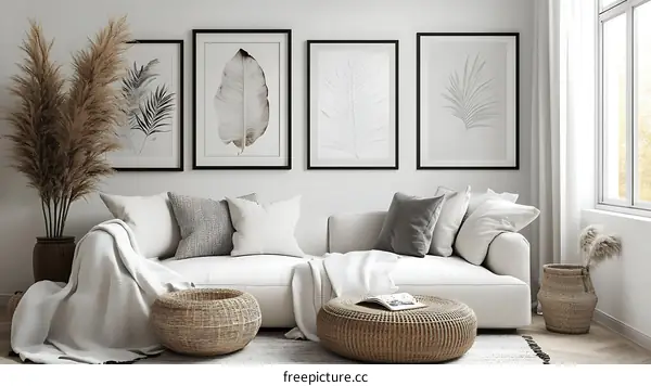 Modern minimalist living room with art prints