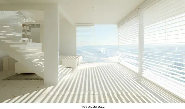 Modern White Interior Design with City View