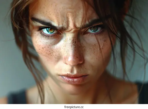 Close-up Portrait of a Woman with Intense Expression