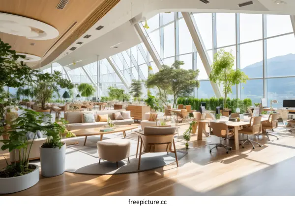 The office is full of green plants, and the environment is very comfortable