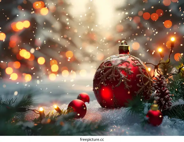 Red Christmas Ornament in Winter Wonderland