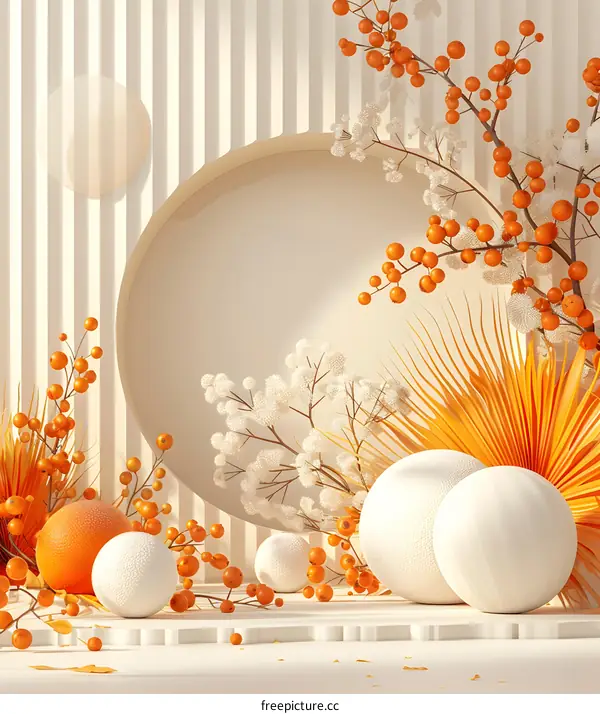 Abstract Minimalist Background with White and Orange Decorative Elements