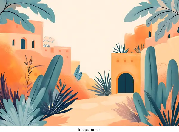 Orange Desert Oasis Illustration