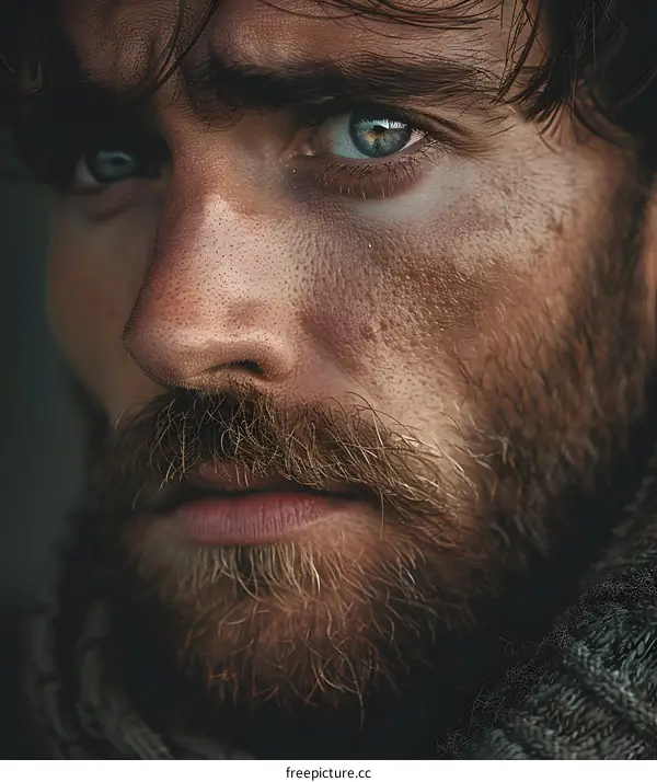 Portrait of a man with green eyes and a beard