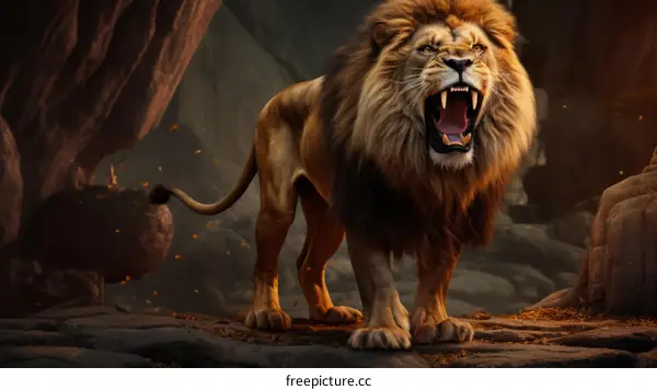 A Lion's Roar in the Rocky Jungle Clearing