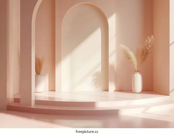 Minimalist Pink Podium with Pampas Grass