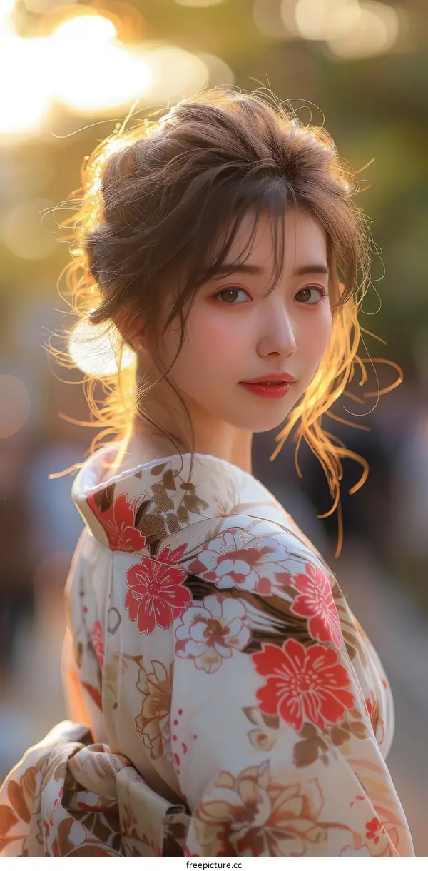 Beautiful Asian Woman in Traditional Japanese Kimono