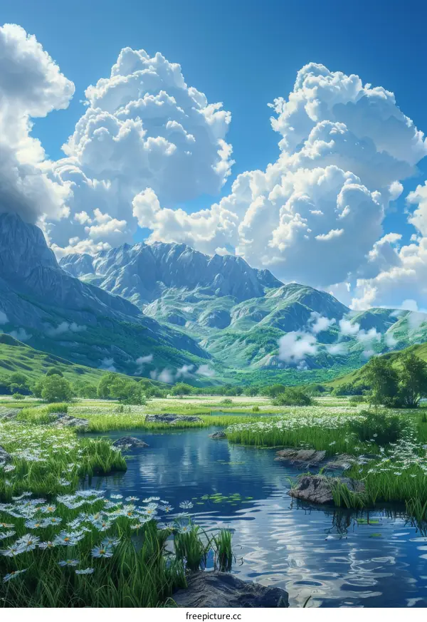 Tranquil Mountain Valley with a Serene River