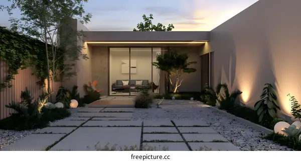 Modern Minimalist Backyard With Gravel And Patio