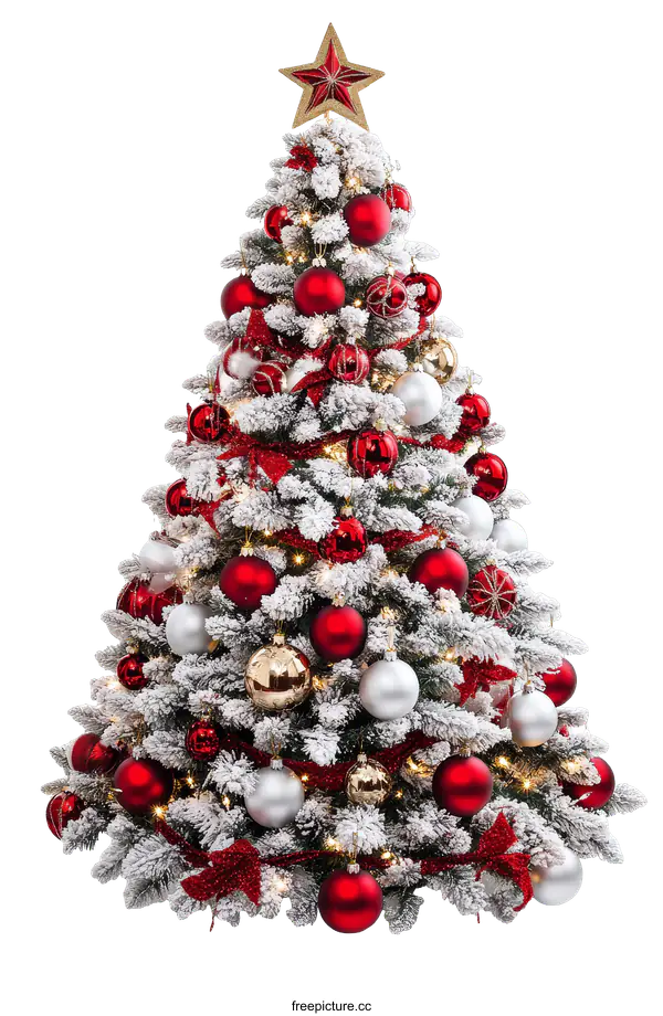 [Transparent Background PNG]Festive Christmas Tree with Red and White Ornaments