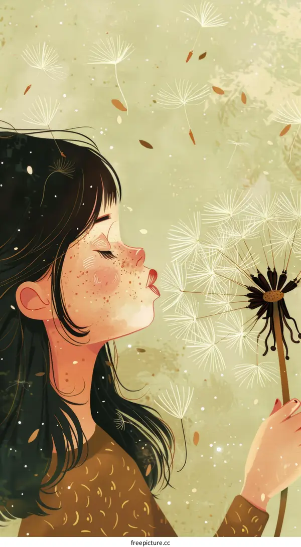 Dandelion Illustration: Seeds Blowing in the Wind